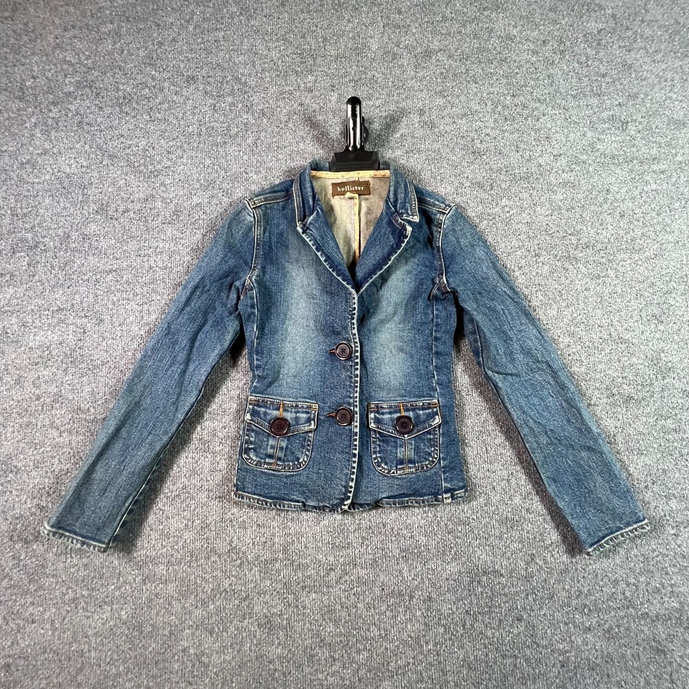 Hollister Trucker Jacket Women's S Blue Cotton Denim Faded Workwear Stretch